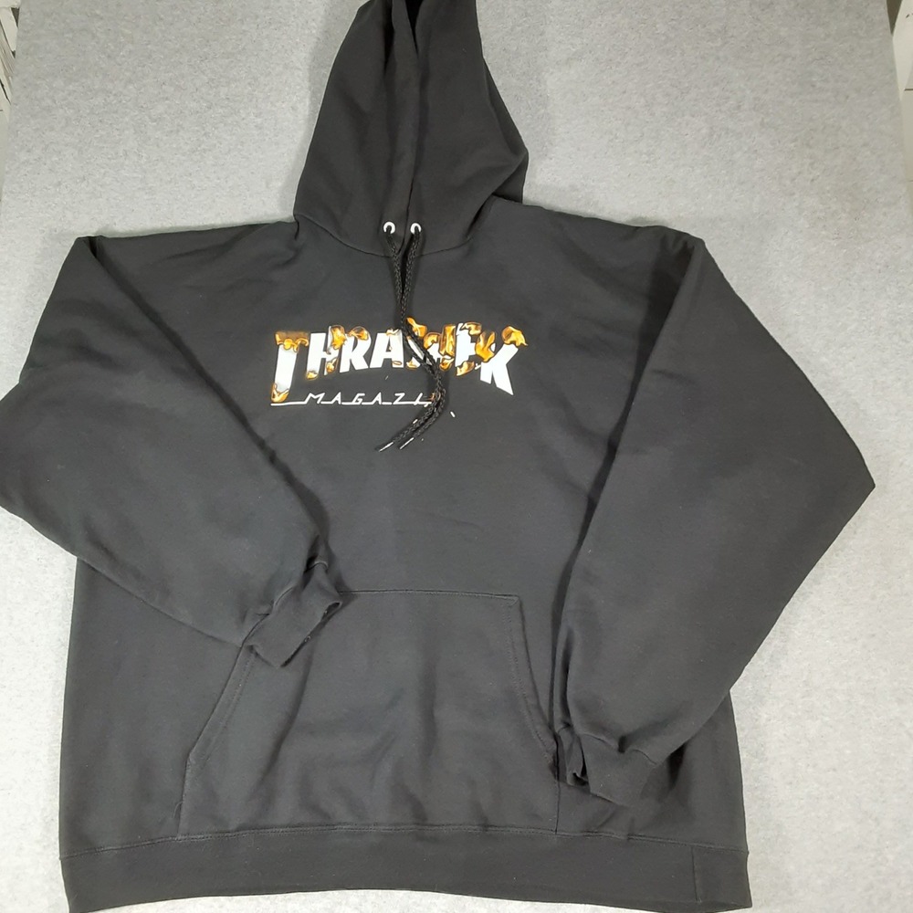 Thrasher Magazine Flame Logo Graphic Hoodie Black Mens XL Heavyweight Skater